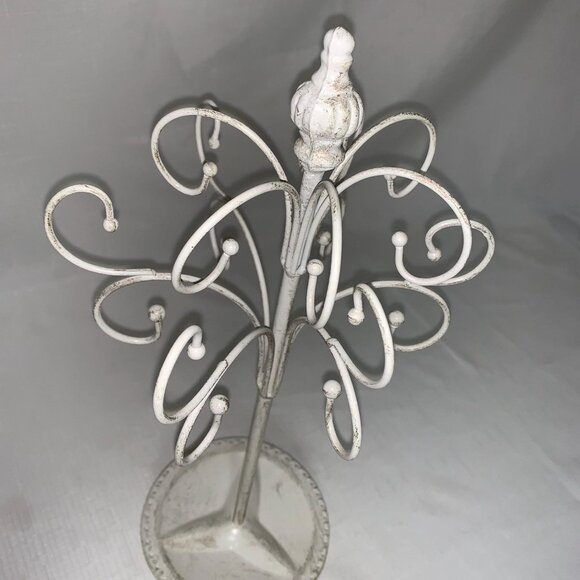 White Metal Jewelry Tree Holder With Accent & Swirl Design - Picture 3 of 8